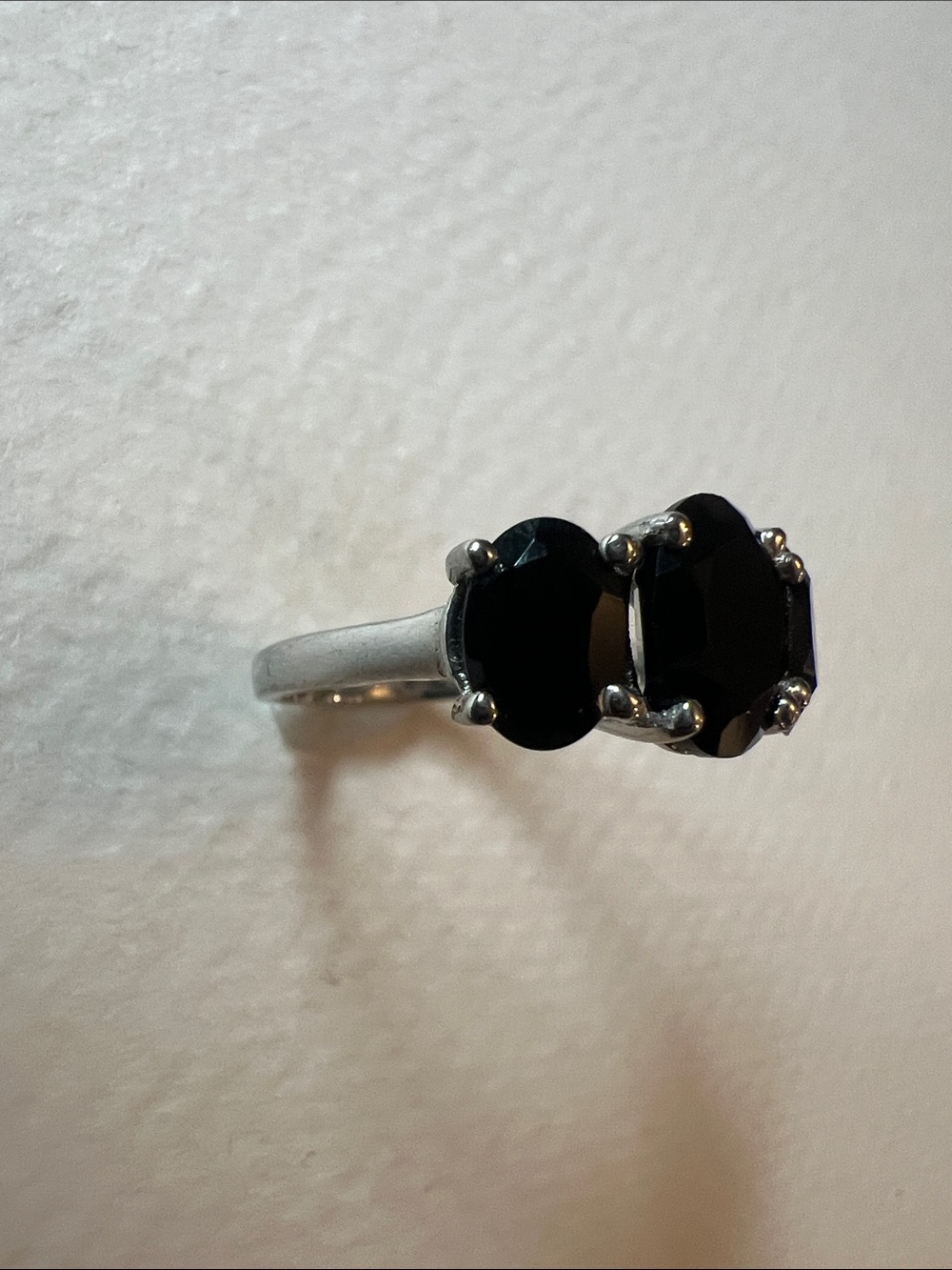 Sterling Silver Black Stone Three-Stone Ring - Picture 4 of 5